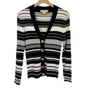 Michael Kors Striped Ribbed Button Front Cardigan Sweater Womens Size Small